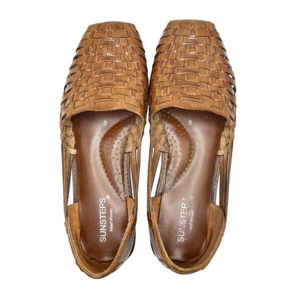 Sunsteps | Women | Golden Tan Hand Woven Leather Huaruche Slip-On Sandals | Sz 8 - Picture 5 of 13